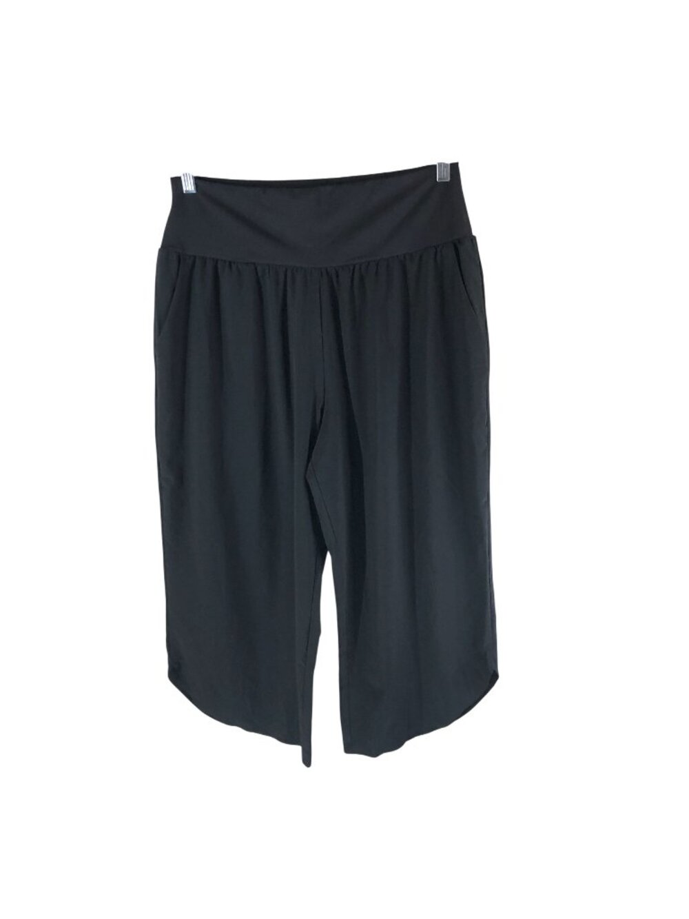 Halara Capri Pants Pull On Curved Hem Pockets Wide Leg Black XL
